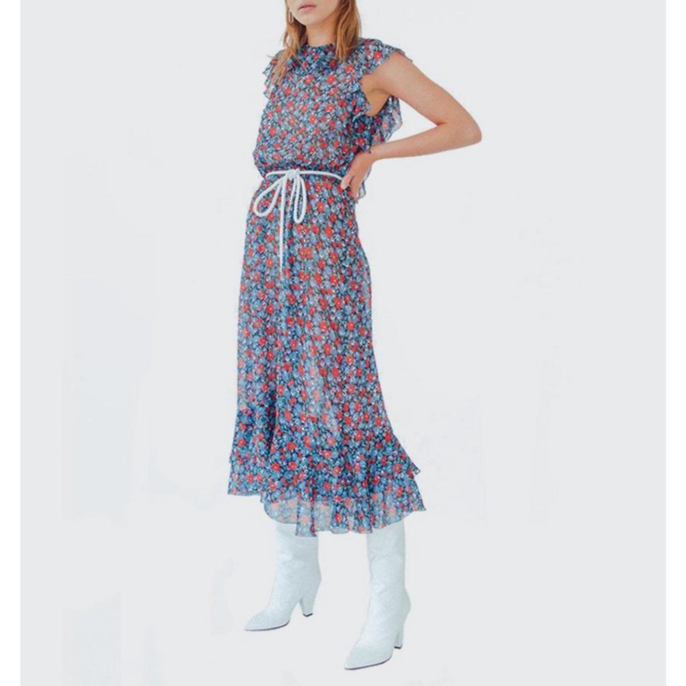 Robert Rodriguez Juliette Floral Open Back Silk Blend Midi Dress